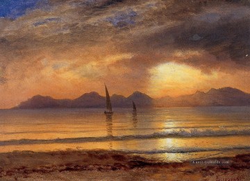 Albert Bierstadt Werke - Sonnenuntergang über einen Berg See Albert Bier